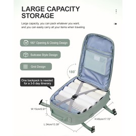 BJLFS Large Travel Backpack for Women Men,Carry On Backpack,Hiking Backpack Waterproof Outdoor Sports Rucksack Casual Daypack Travel Essentials（simple, Army green）