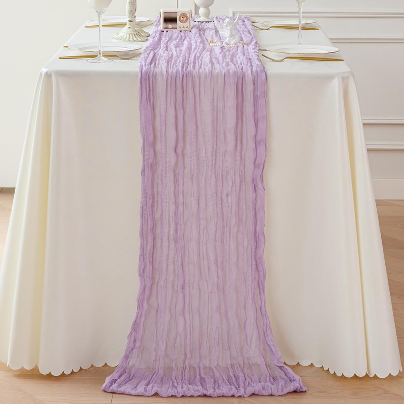 Sioloc 1 Pack Lavender Cheesecloth Table Runner,10ft Blue Table Runner,Boho