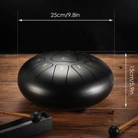 Do-Electr Steel Tongue Drum 10 Inch 11 Tone Tongue Drum Disc Drum, Steel Pan Tones Drum Hand Pan Drum with Pocket, Fingerpick, and mallets for Meditation Yoga Sound Healing