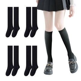 UILYNIU 4 Pairs Knee High Socks for Women and Men, Casual High Socks, Soft Long Socks, Pop Socks, Breathable Smooth, Winter Boot Socks, Long Cotton Knee High Socks, Knee Socks for Sport Travel (Black)