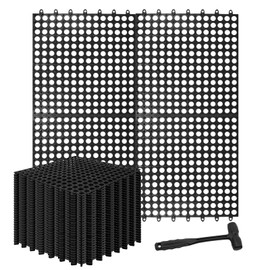 30 Pack Drainage Interlocking Tiles, 12”x12” Modular Interlocking Floor Tiles with 1 Pc Plastic Hammer Non Slip Rubber Floor mat with Holes for Pool Bathroom Deck Kitchen Patio