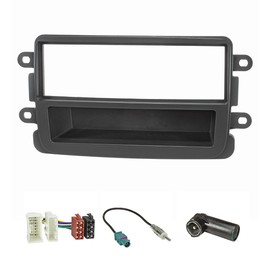 tomzz Audio 2409-003 Radio Faceplate Set Compatible with Dacia Lodgy Dokker Duster Sandero from 2012 Renault Captur from 2013 Black with Radio Adaptor ISO Fakra Antenna Adaptor DIN ISO