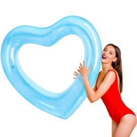 Heart Swimming Pool Float, Adult Pool Floats, Water Fun Beach Party Toys for Aults，Birthday Scene Layout Props. (48 in,Transparent Blue)