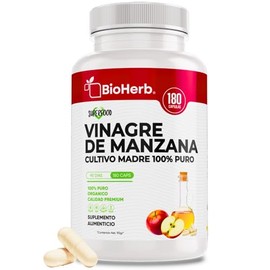 BioHerb  Vinagre de Manzana Organico Cultivo Madre Concentrado 100 Puro (180 Capsulas de 500mg) [Extremadamente Eficaz] Alta Concentracion  Rapida... 
