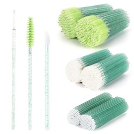 Tbestmax Kit de Suministros de Extensión de Pestañas de 600 Piezas, 200 Spoolies Varitas de Rímel Desechables 200 Cepillos de Labios 200 Micro Hisopos Pinceles de Pestañas Verdes Herramienta Aplicador