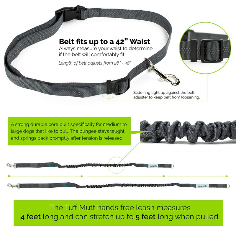 Tuff Mutt Hands Free Dog Leash for Walking Running Hiking,