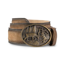 Schöneberger Trachten Couture Lorenz Men's Traditional Leather Belt with Deer Buckle, brown