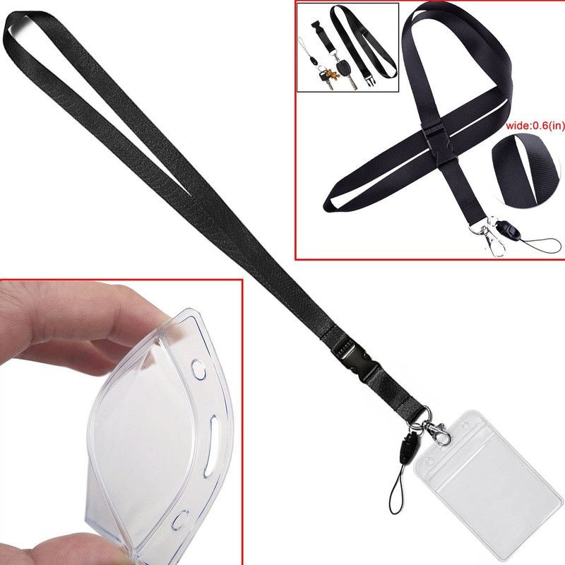 YOUOWO 1 Pack ID Badge Holder with Black Lanyards Neck