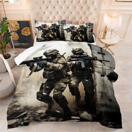 CCoutueChen Army Green Full Size Bedding Comforter Sets American Soldier Comforter Boys Under Mission Comforter Set Army Rifle Machine Gun Bedding Sets 3Pcs for Bedroom Decor