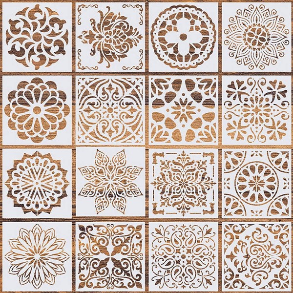 Wedong 16 Pcs (6 x 6 Inch) Reusable Stencils, Mandala