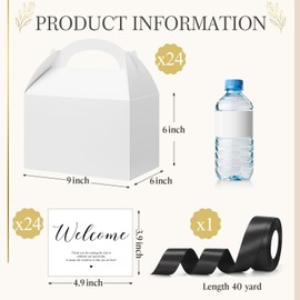 Maitys 24 Set Large Gable Boxes with Handles Ribbon Label for Party Favors 9x6x6 Inch White Welcome Treat Box for Wedding Hotel Guests Gift Packing(Black)