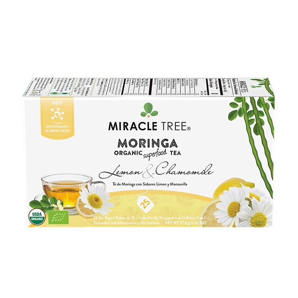Miracle Tree - 6 count of Organic Moringa Superfood Tea, 25 Individually Sealed Tea Bags, Lemon & Chamomile