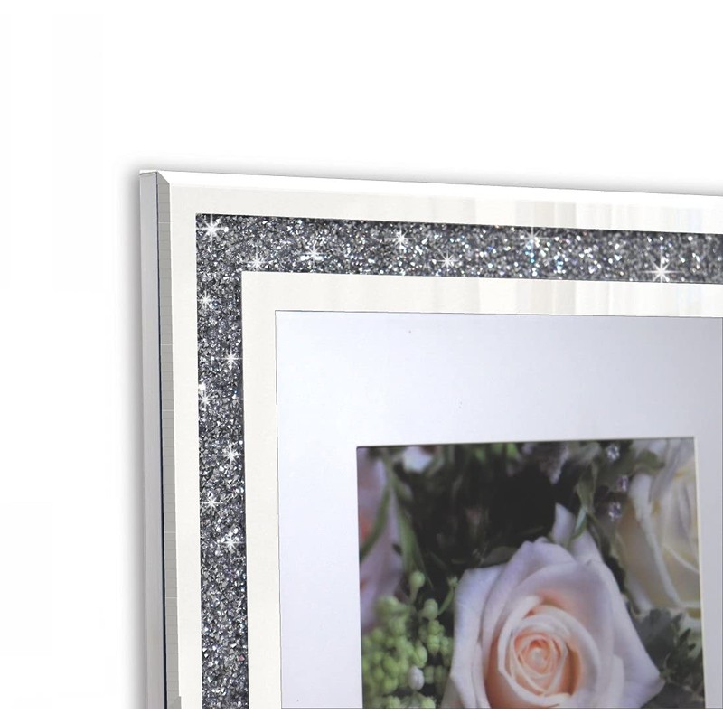 Crushed Diamond Wedding Mirror Photo Frame, Crystal Silver Glass Picture