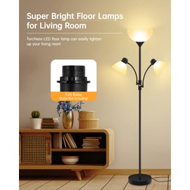 Floor Lamp Black, Standing Lamp, 71" Tall Lamps for Living Room, 3 Way Switch, Plastic Lampshade, Torchiere Floor Lamp with Reading Lamps, Modern Pole Lamps for Bedroom Kids Room E26 Base(No Bulb)