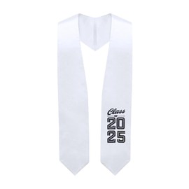 Endea Graduation Stole Class of 2025 With Classic Tips - Unisex Adult - 62" Long - Graduation Sash (White)
