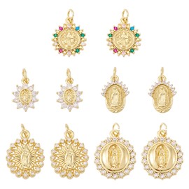 Cheriswelry 10Pcs 18K Gold Brass Virgin Mary Miraculous Pendants Cubic Zirconia Mother Mary Oval Charms 13-19.5mm for Necklace Earring Bracelet Jewelry Making
