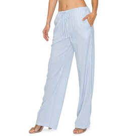 Cali1850 Women's Printed Linen Pants - 30" Inseam Drawstring Elastic Waist Casual Pull On Beach Lounge Trousers with Pockets
