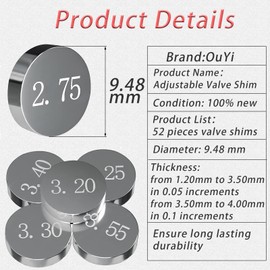 OuYi OuYi Adjustable Valve Shim Kit 9.48mm O.D.1.20mm-4.00mm Thick for Honda CRF250R 2018-2021 CRF450R 2002-2020 TRX450R 2004-2009 / Suzuki LT-Z400 QuadSport Z 2003-2012 DR-Z400 2000-2013 M109R Boulevard