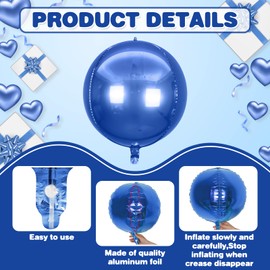 6Pcs Royal Blue Round Foil Balloons,Giant 4D Round Ball Balloons,22 Inch Metallic Blue Mylar Balloons for Birthday Wedding Graduation Prom Party Decorations