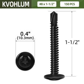 #8 x 1-1/2" (150 PCS) Black Fast Self Tapping Screws, Modified Truss Head Self Drilling Screw, Phillips Drive Sheet Metal Screws, Carbon Steel, Full Thread, Screwdriver Bit Included