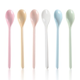 BSITSSS 6 Pieces Spoons Reusable, Pure Colour Teaspoons, Dessert Spoons Long Handle, Spoon Drop-Proof, Tablespoons for Mixing Latte Coffee Espresso Ice Cream, etc (Colorful)