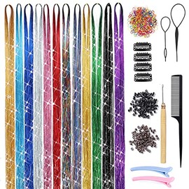 12 Colores Kit De Oropel Para El Cabello Con Herramientas 2400 Hebras Purpurina Oropel Extensiones De Cabello Resistentes Al Calor Brillante Brillante Hada Accesorios Para El Cabello Par