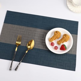 marysgift Placemats Set of 6 Woven Vinyl Placemat for Dining Table Washable Wipeable Kitchen Place Mats Durable Indoor Outdoor Table Mats 30X45cm, 4058-Blue 1