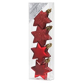 Christmas Baubles: Star Shape, 6 cm, Pack of 8 in Red, Shatterproof for Christmas, Christmas Tree Decorations