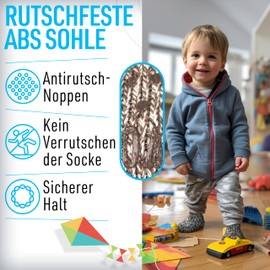 Piarini Children's ABS Stopper Socks – 1 Pair – Wool Socks – Winter Socks – Norwegian Socks with Inner Terry Cloth, Mottled brown