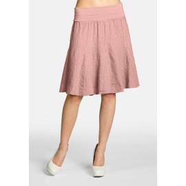 Caspar RO014 Women's Midi Summer Linen Skirt Knee-Length Summer Skirt with Stretch Waistband, pink