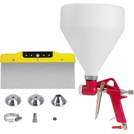 Drywall Texture Sprayer,Air Hopper Spray Gun 1.5 Gallon with 3 Nozzle (4.0mm/6.0mm/8.0mm) & Putty Knife,Stainless Steel Scraper for Repairing Drywall, Removing Wallpaper, Applying Putty (Red)