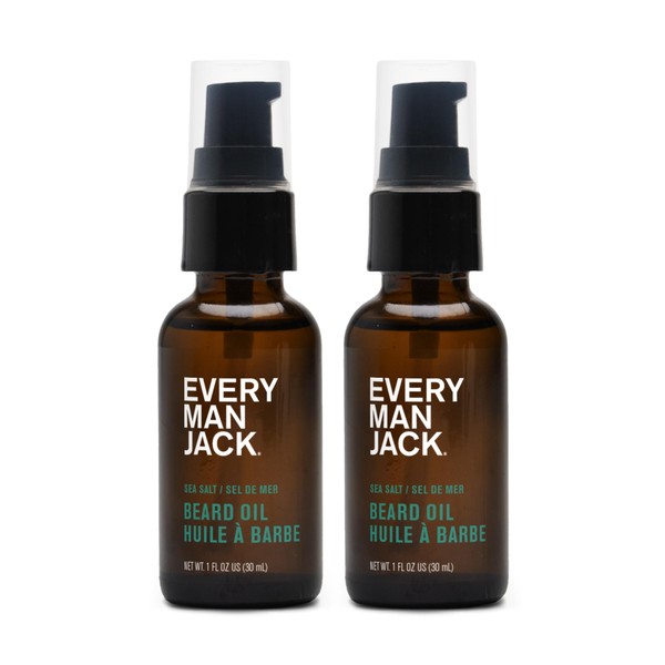 Every Man Jack Mens Beard Oil - Deeply Moisturizes and Softens Your Beard and Adds a Natural Shine - Naturally Derived with Shea Butter- 1.0-oz - 2pk (Sea Salt)