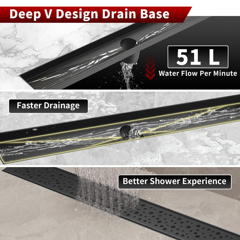 Sharp-tec Shower Drain, 32 inch Linear Shower Drain, Matte Black