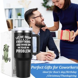 Lifecapido Gifts for Coworkers, Let Me Drop Everything 40 oz Tumbler, Coworker Gifts for Men, Sarcastic Gifts, Gag Gifts, Birthday Christmas Gifts for Coworkers, Colleagues, Boss, Black