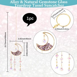 Beebeecraft 15.75 Inch Moon Crystal Suncatcher Amethyst Natural Gemstone Sun Catcher Rainbow Maker Hanging Decor Ornament for Window Garden Room Car