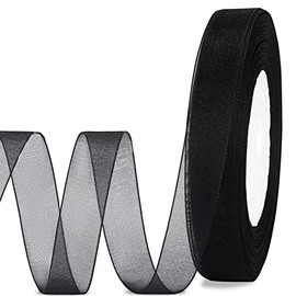 molshine 50 Yards x 5/8 Inch Shimmer Sheer Organza Ribbon,Chiffon Fabric Ribbons for Bouquets Garland,Bowknot,Wedding,Gift Wrapping,Hair,Crafts,Decoration (Black, 5/8")