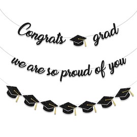 Graduation Decorations Class of 2025 Party Supplies - Congrats Grad, We are So Proud of You Banner and Graduation caps,hats Banner (Pre-Strung)