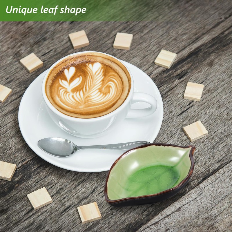 Didiseaon 2pcs Leaf Shaped Ceramic Spoon Holder Utensil Rest for