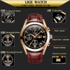LIGE Mens Watch Brown Leather Analog Quartz Wristwatch Male Date