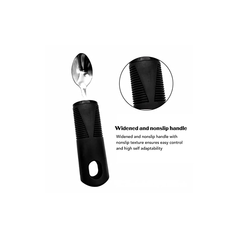 3Pcs Black Disability Aids Cutlery Sets, Extra Wide Handles Easy