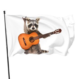 Tcerlcir Flag 3 x 5 ft - Flag Raccoon with Guitar - Flag Funny 90 x 150 cm - High-Quality Polyester Fade-resistant Weatherproof Flags - Garden Flag Festival