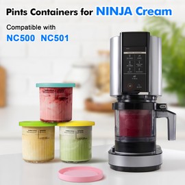 Hejo Hejo 4 Pcs Ice Cream Tubs for Ninja CREAMi Deluxe NC500 NC501 UK Series, 24 oz Pint Containers with Lid for Ninja Ice Cream Maker Accessory Includes 4 Spoons