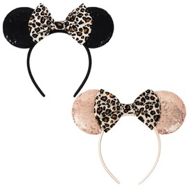 2 Pcs Mouse Ears Headbands, Shiny Bow Glitter Mouse Ears Headband, Mouse Ears Accessories for People Cosplay, Birthday Christmas Theme Parties Photography Props