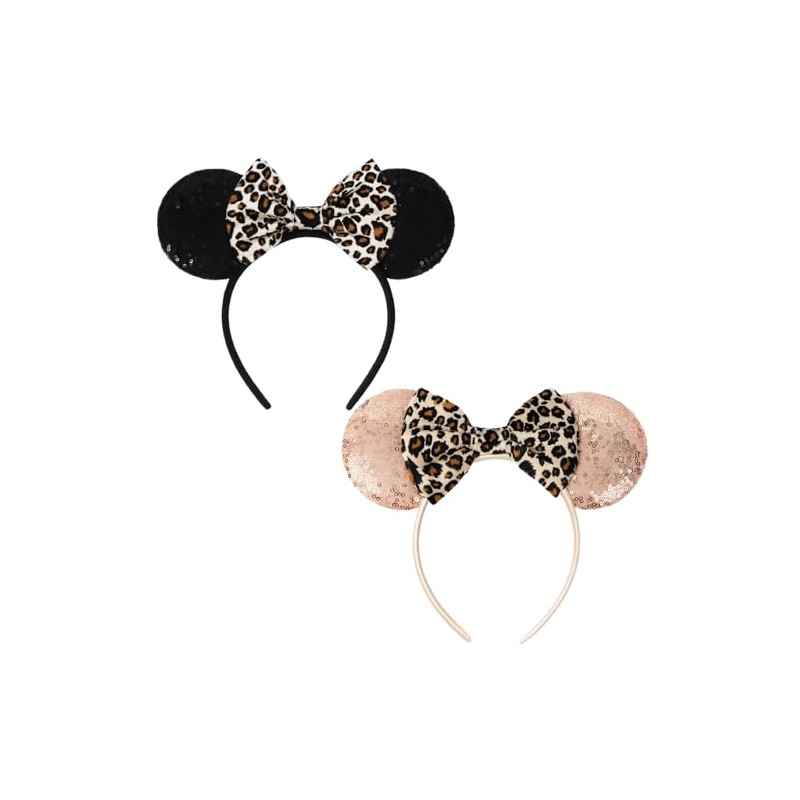 2 Pcs Mouse Ears Headbands, Shiny Bow Glitter Mouse Ears
