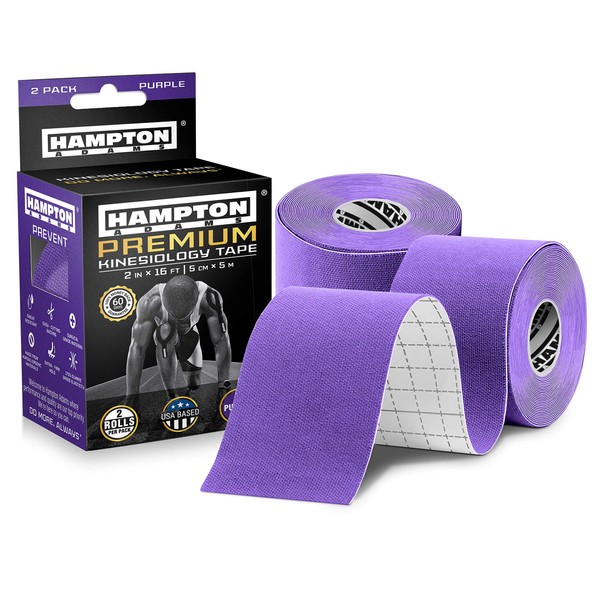 (2 Pack) Kinesiology Tape for Physical Therapy Sports Athletes – Latex Free Elastic, 16ft Water Resistant Kinetic Uncut Kinesiology Tape for Knee Pain, Elbow & Shoulder Muscle - Purple