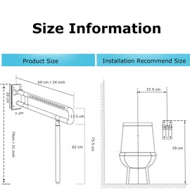 MEETWARM Handicap Rails Foldable Toilet Grab Bar Handles Bathroom Seat Support Bars Flip-Up Grab Arm Hand Grips Safety Handrails for Elderly Disabled Pregnant Anti Slip Shower Assist Aid