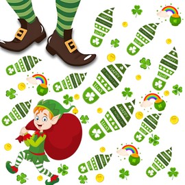 Mauts-inus St Patricks Day Floor Leprechaun Footprints 6 Sheets Lucky Rainbow Self-Adhesive Shamrock Gold Coin Decals clings Party Supplies for School Home Decorations