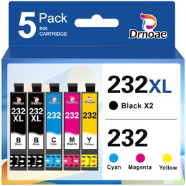 D Drnoae 232 232XL Ink Cartridges Combo Pack Remanufactured Compatible for 232XL Ink Cartridges XP-4200 Printer Ink XP-4205 WF-2930 WF-2950 Printer (2 Black 1 Cyan 1 Magenta 1 Yellow, 5 Pack)