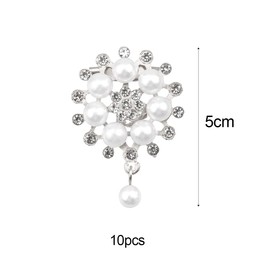 Jagowa 10 Pcs Rhinestone Pearl Embellishments Pearls Flower Fashion Advanced Round Brooches Accessories Decoration for Clothes Bags Gifts (Silver)