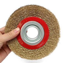Powerful Tools Wire Wheel 1PCS Wire Brush Wheel Crimped Steel Flat Round Wire Wheel with Reducers Adaptor Rings for Cleaning Bench Grinder (5"/6''/8'')